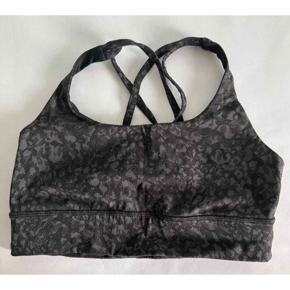 Lululemon Women's Energy Sports black camo Strappy Running Yoga‎ Sz 10